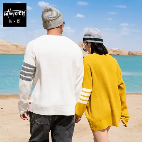 伟臣潮牌大码男装春装男式圆领毛衣肥佬加肥加大宽松四道杠针织衫商品大图