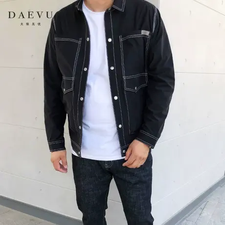 秋季新款翻领扎明线条工装大号潮胖子加肥加大码男士短款夹克外套商品大图