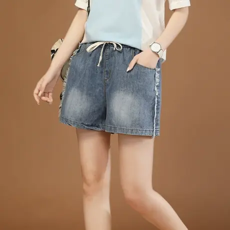 韩潮袭人松紧腰休闲百搭牛仔短裤女2024夏季新款热裤显瘦阔腿裤薄商品大图