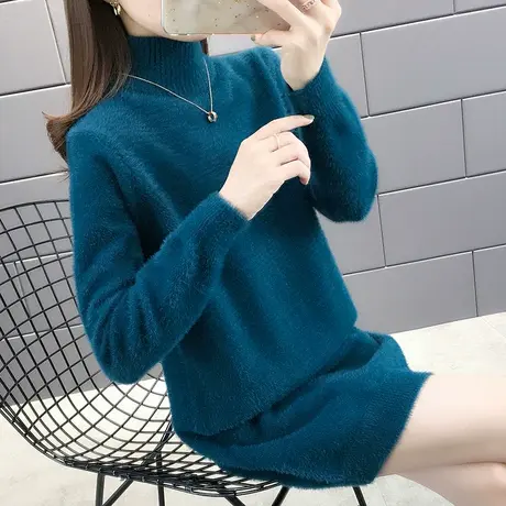 水貂绒高领毛衣新款2023爆款女时尚宽松外穿中长款打底衫秋冬内搭商品大图
