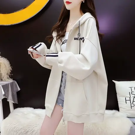 慵懒风连帽卫衣开衫女2024新款春季宽松休闲洋气百搭春秋薄款外套图片