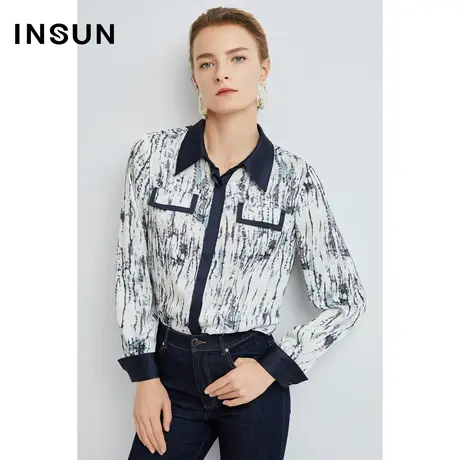 INSUN恩裳奥莱秋季撞色边休闲百搭印花衬衫图片