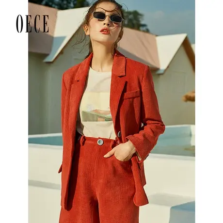Oece春装新款 帅气抢镜复古个性灯芯绒西装外套图片