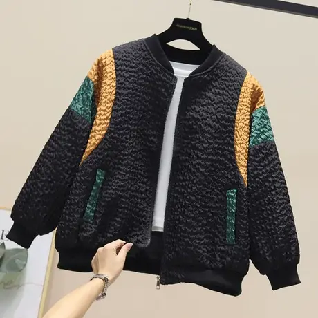 撞色接拼外套女2023年秋装新款ins潮百搭宽松小个子欧货时尚夹克商品大图