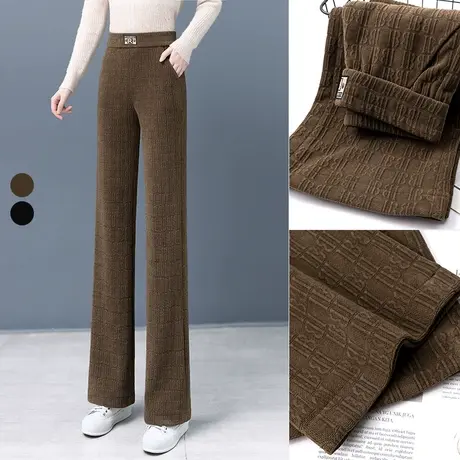 雪尼尔阔腿裤女垂坠感秋冬2024年新款显瘦宽松直筒加绒休闲女裤子商品大图