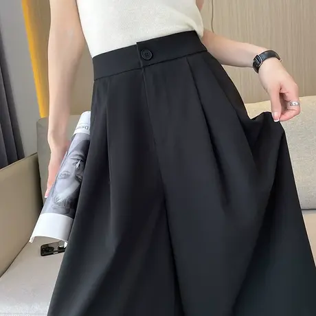 黑色阔腿七分裤女2024年夏季薄款高腰垂感宽松显瘦休闲直筒裤裙潮商品大图