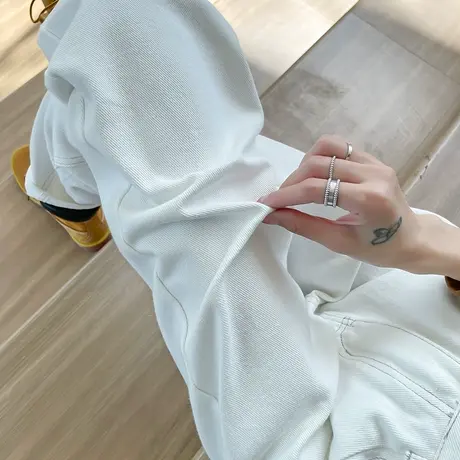 白色牛仔裤女秋冬2024年新款高腰直筒宽松显瘦明线加绒哈伦老爹裤商品大图