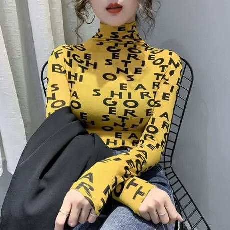 高领打底衫女内搭欧货2024新款秋冬洋气时尚小衫紧身上衣长袖t恤图片