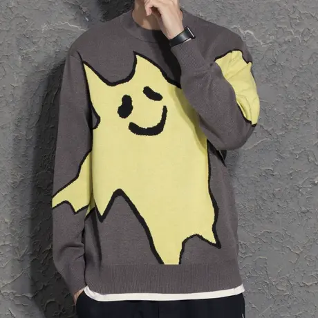 2021秋冬新款国潮圆领毛衣男潮牌秋季加厚针织打底衫百搭情侣上衣商品大图