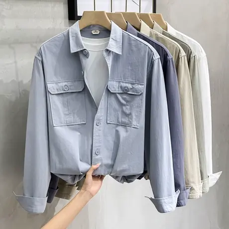 纯棉衬衫男工装风休闲日系复古高级感男士衬衣外套春秋款潮流宽松商品大图