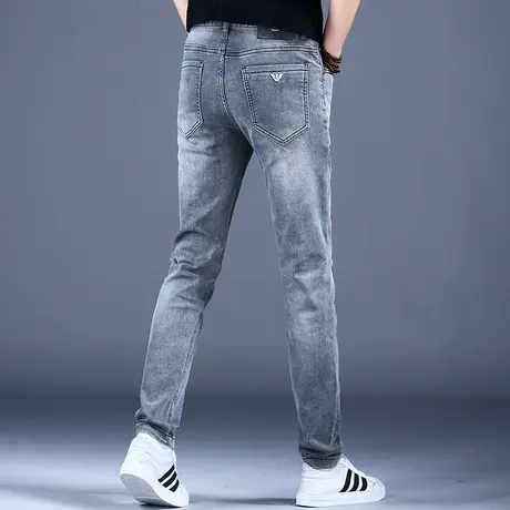 2023男士春季牛仔裤子简约深灰修身美式小脚裤男潮牌休闲百搭潮酷商品大图