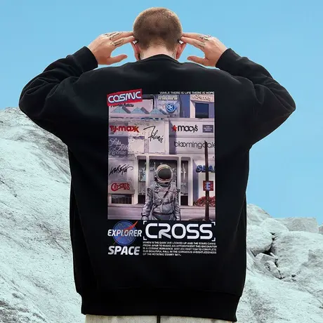 nasa卫衣男加绒ins宇航员圆领宽松无帽外套情侣百搭大码上衣秋冬图片