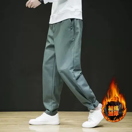 秋冬保暖加绒加厚中式男裤中式盘扣唐装亚麻长裤宽松束脚休闲裤男商品大图
