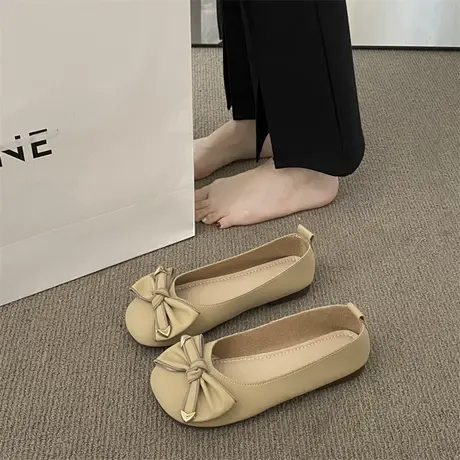 晚晚风一脚蹬豆豆鞋女夏2023新款浅口蝴蝶结孕妇鞋复古百搭平底鞋商品大图