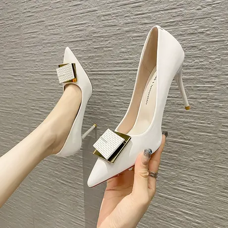 高级感小众单鞋女细跟2024年春季新款性感尖头浅口方扣气质高跟鞋商品大图