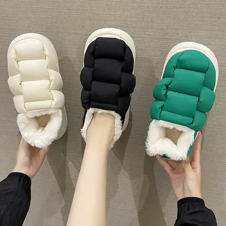 棉拖鞋女冬季包跟加厚毛绒保暖羽绒防水防滑情侣室内居家厚底棉鞋商品大图
