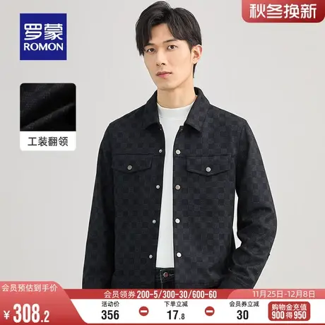 罗蒙男士工装夹克2024春季商务休闲格子时尚潮流帅气短款翻领上衣商品大图