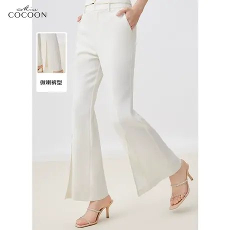 missCOCOON时尚微喇休闲裤女2023新款夏季高腰显瘦垂感开叉长裤子商品大图