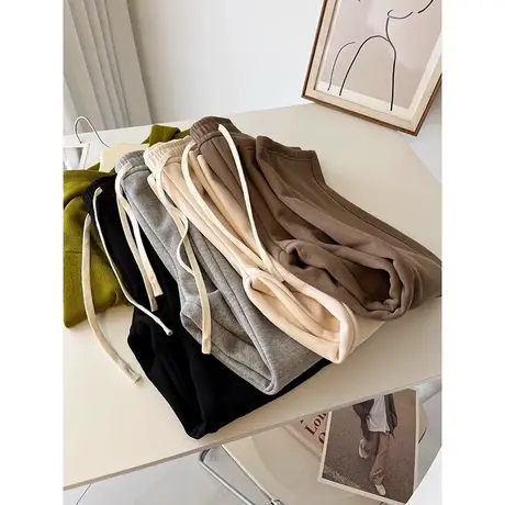 ins潮牌阔腿休闲长裤女秋冬季宽松高腰bf原宿风运动裤子加绒加厚商品大图