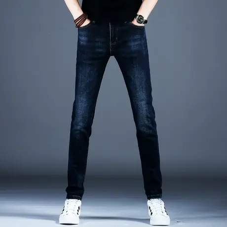 男士冬季新款弹力牛仔裤男款修身小脚裤子男2023百搭高端潮牌休闲商品大图