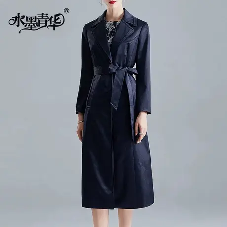 水墨青华2023冬装百搭简约女装风衣时尚修身中长款西装外套图片