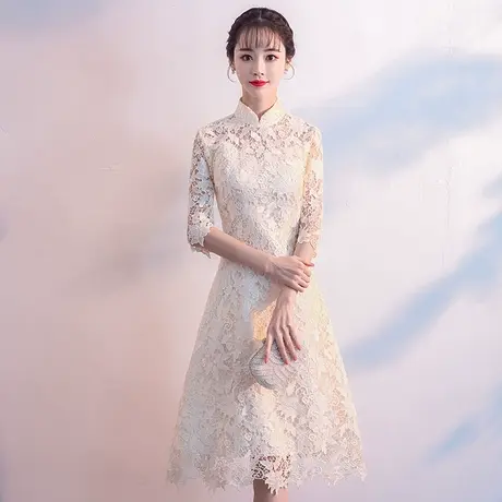 香槟色气质小晚礼服女2024新款生日宴会平时可穿连衣裙伴娘服蕾丝图片