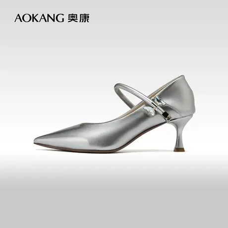 奥康女鞋 2024春季新款一字扣尖头细跟不掉跟不累脚时尚通勤单鞋图片