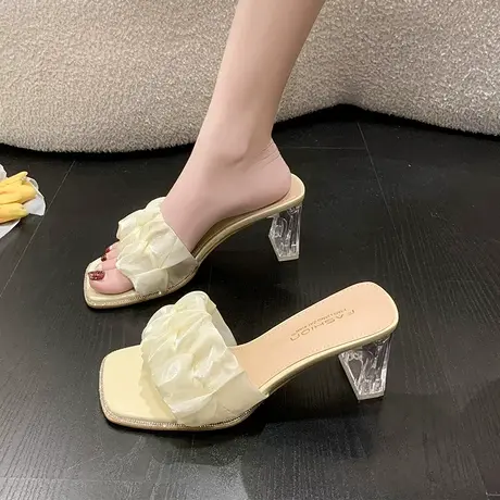 透明高跟凉鞋女2024年新款夏季粗跟温柔配裙子中跟时尚外穿凉拖鞋商品大图