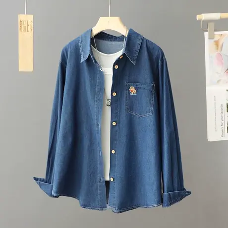 2024年早春新款上衣蓝色衬衣学生设计感小众学院风牛仔衬衫外套女图片