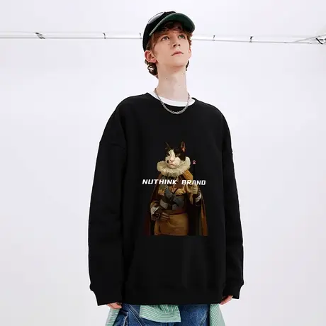 Nuthink套头猫咪美式复古卫衣男潮加绒宽松oversize无帽上衣冬季商品大图