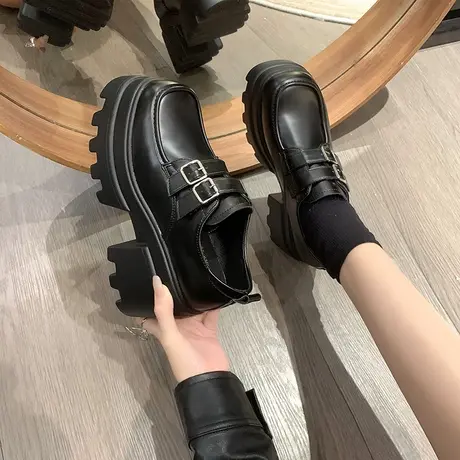 厚底乐福鞋女2024春季新款高跟鞋增高小皮鞋女款玛丽珍女鞋单鞋子图片