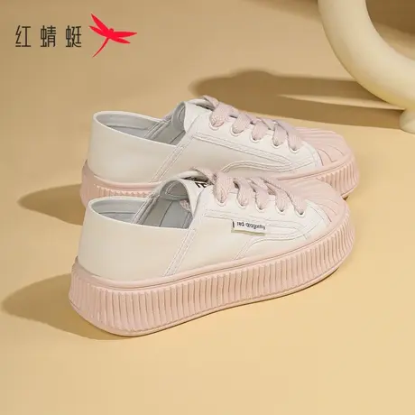 红蜻蜓厚底饼干鞋女2024春季新款百搭帆布鞋小个子女鞋运动休闲鞋图片