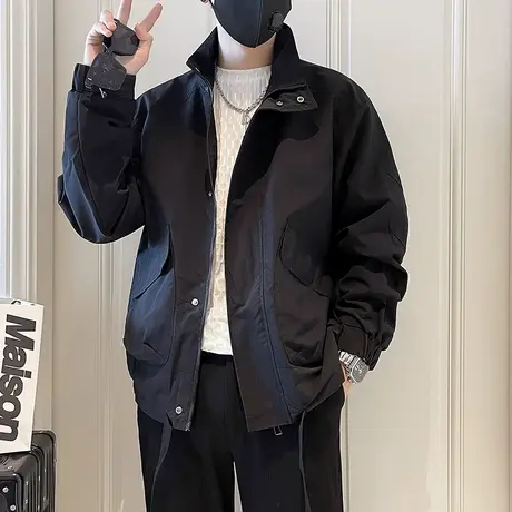 冲锋衣外套男春季机车立领宽松痞帅潮牌工装夹克男装潮流纯色褂子商品大图