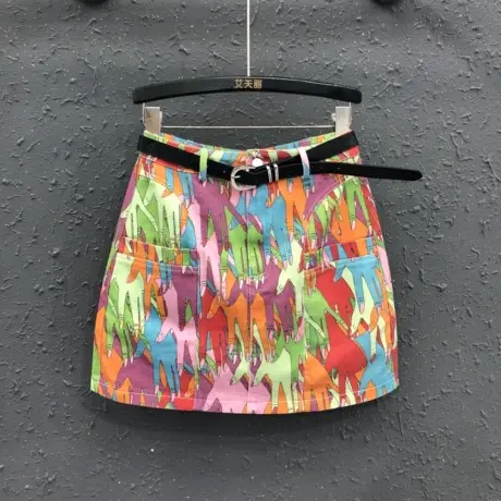 抽象个性图案印花短裙女2024春夏新款潮流百搭高腰显瘦a字半身裙图片