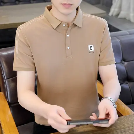 2023新款夏季冰丝棉高端polo衫男士短袖商务细线翻领T恤上衣保罗商品大图