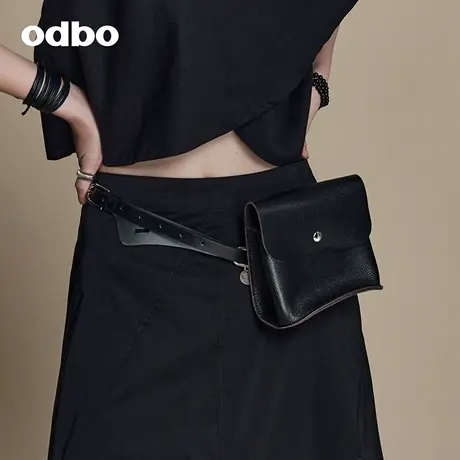 odbo 高级感真皮腰包女2023年新款头层牛皮迷你小包黑色腰带包包商品大图