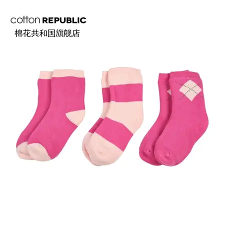 棉花共和国童袜3双装毛巾袜(12-24月)玫红袜婴童袜小童袜可爱卡通图片