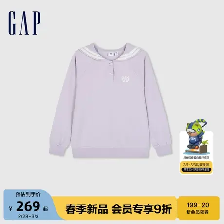 Gap女童2024春季新款学院风撞色水手领卫衣宽松长袖上衣890212商品大图