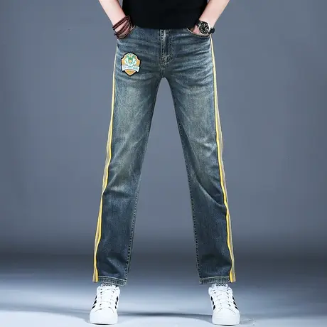 2024春季男士牛仔裤子简约刺绣精致复古宽松直筒裤美式男潮牌百搭商品大图