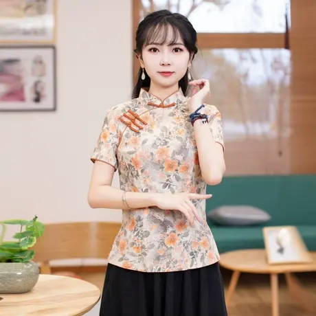 筠雅唐装女中国风改良旗袍上衣收腰显瘦复古时尚新中式女装22J264图片