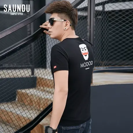 t恤男短袖潮流男生上衣服夏装新款印花半袖黑色圆领莫代尔体恤衫商品大图
