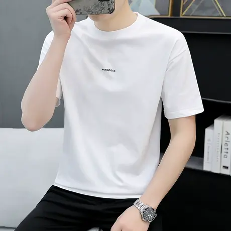 男士T恤2023夏季新款简约字母圆领短袖男装棉感透气薄款夏装衣服商品大图