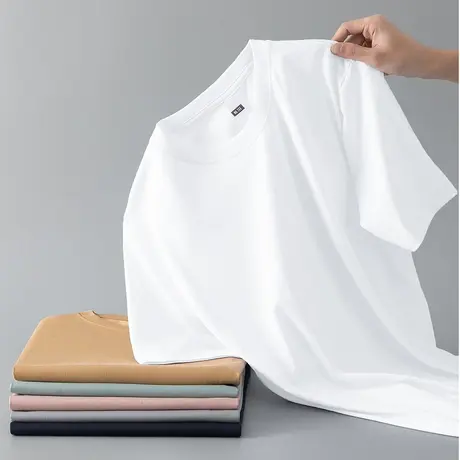 凉感sorona短袖t恤男装夏季冰丝抗菌半袖纯色白色圆领打底衫体恤商品大图