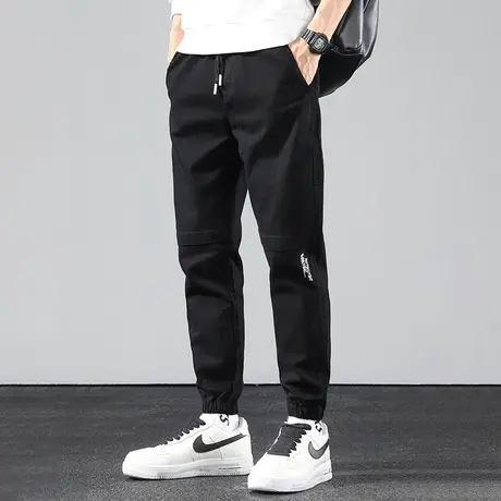 男士长裤子2023新款秋季潮流宽松黑色运动裤九分小脚束脚休闲卫裤图片