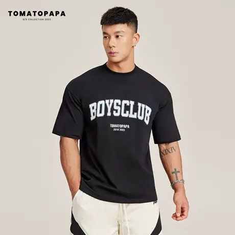 TOMATOPAPA夏季新款短袖t恤圆领潮流印花宽松男女百搭棉半袖体恤商品大图