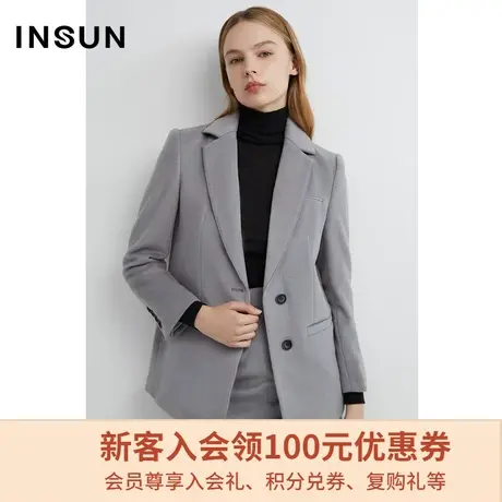 恩裳商场同款冬季时尚通勤绵羊毛长袖宽松西装外套女图片