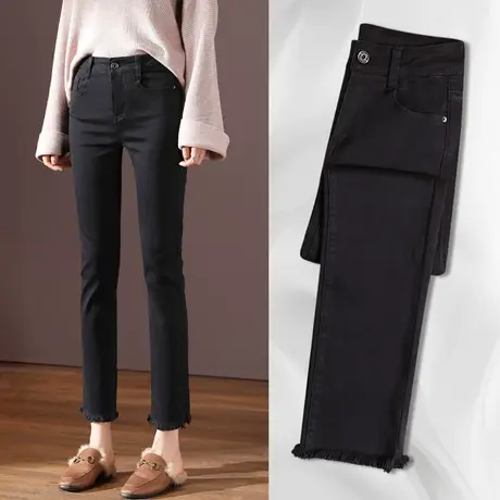 喇叭牛仔裤女士2023春款新款宽松高腰显瘦直筒黑色百搭烟管裤子女商品大图