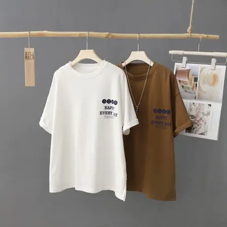 春夏新款印花t恤女装短袖百搭打底衫外穿简约圆领套头上衣体恤图片