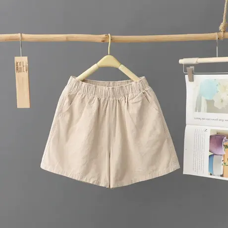 简约百搭纯色松紧腰休闲短裤女夏装新款高腰宽松阔腿裤女外穿热裤图片