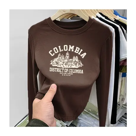 磨毛长袖t恤女纯棉圆领上衣2022年韩版百搭加厚款打底衫秋冬内搭商品大图